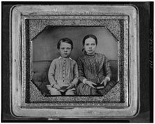 Group portrait of an unidentified boy and girl, three-quarter length, seated..., between 1840 & 1860 Creator: Unknown