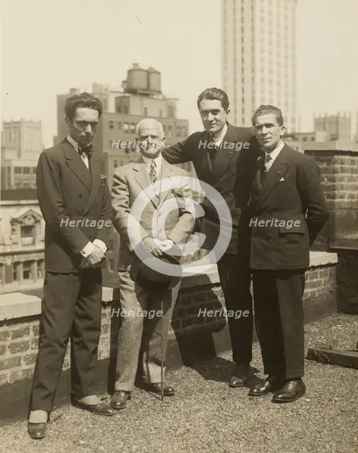Group portrait of F. Vecchi, Dr. Brinton, F. Azari, and O.L. Foletti, 1920-1930. Creator: Fédèle Azari.