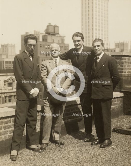 Group portrait of F. Vecchi, Dr. Brinton, F. Azari, and O.L. Foletti, 1920-1930. Creator: Fédèle Azari.