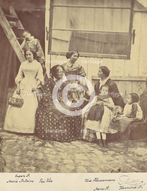 [Group Portrait of Four Women and Three Children], 1850s-60s. Creator: Franz Antoine.