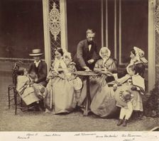 [Group Portrait of Five Adults and Two Children in a Garden], 1850s-60s. Creator: Franz Antoine