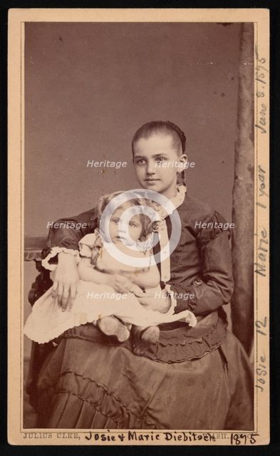 Group Portrait of Herman Henry Diebitsch Children, Marie and Josephine (Josie), June 8, 1875. Creator: Julius Ulke.