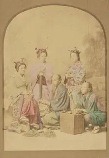 Group portrait of Japanese women and men, 1868-1880. Creator: Felice Beato