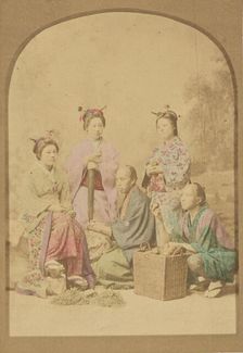 Group portrait of Japanese women and men, 1868-1880. Creator: Felice Beato