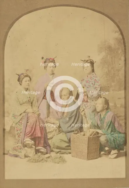 Group portrait of Japanese women and men, 1868-1880. Creator: Felice Beato.