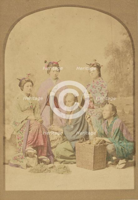 Group portrait of Japanese women and men, 1868-1880. Creator: Felice Beato.