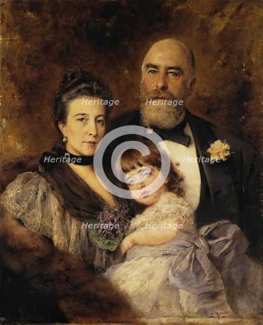 Group Portrait of M.S. Volkov, S.N. Volkova and S.M. Volkov-Monsey, 1900. Creator: Konstantin Makovsky.