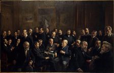 Group portrait of members of the Association of French Republican Journalists, 1907. Creator: Adolphe Henri Laissement