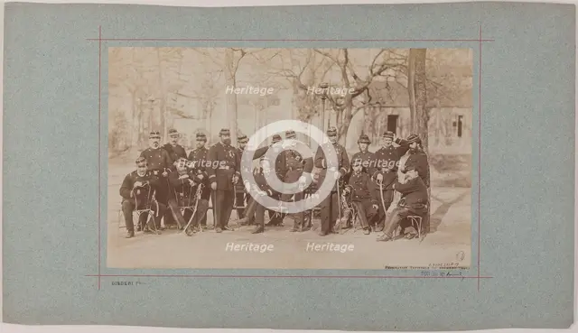 Group portrait of soldiers in a park, 1870. Creator: Andre-Adolphe-Eugene Disderi.
