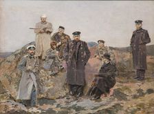 Group portrait of Savva Mamontov, Sergei Witte with the railway engineers