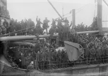 Group portrait of sailors on a military ship, between c1915 and c1920. Creator: Bain News Service