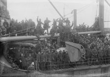 Group portrait of sailors on a military ship, between c1915 and c1920. Creator: Bain News Service