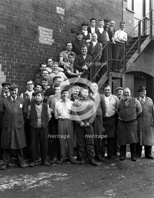 Group portrait of workers, Edgar Allen's steel foundry, Sheffield, South Yorkshire, 1963. Creator: Michael Walters.
