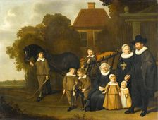 Group Portrait of the Meebeeck Cruywagen Family at the Gate of their Country Home..., 1640-1645. Creator: Jacob van Loo