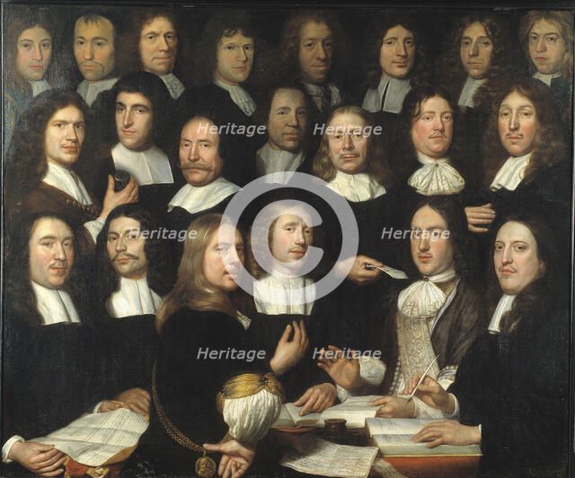 Group Portrait of the Mint Masters of Dordrecht. Artist: Hoogstraten, Samuel Dirksz, van (1627-1678)