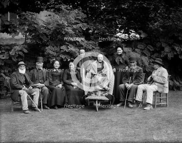 Group portrait of the nine oldest inhabitants of the village, West Ilsley, West Berkshire, 1860-1922 Creator: Henry Taunt.
