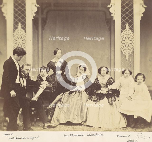 [Group portrait of the Antoine and Höusermann Families], 1850s-60s. Creator: Franz Antoine.