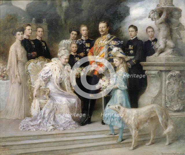 Group portrait of the Imperial family (on the occasion of the silver wedding), 1906. Creator: Keller, Ferdinand.