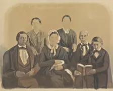 Group portrait of the Pratt family and Uriah King, 1848. Creator: Unknown