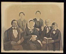 Group portrait of the Pratt family and Uriah King, 1848. Creator: Unknown
