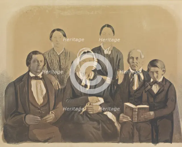 Group portrait of the Pratt family and Uriah King, 1848. Creator: Unknown.