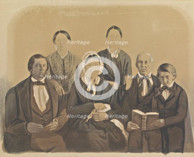 Group portrait of the Pratt family and Uriah King, 1848. Creator: Unknown.