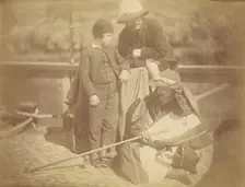 Group Portrait of Two Occidental Men and a Boy on a Boat in the Nile River, 1865. Creator: Théodule Deveria