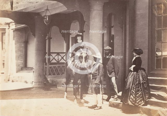 Group Portrait: (L to R) Lady Canning, Major Jones and Lady Campbell, Barnes Court, Simla, 1860. Creator: Unknown.