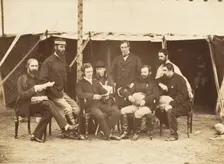 Group Portrait: (L-R)Col.Yule P.W.D., Major Jones A.D.C., Mr. Walters, Captain Stanley..., 1858-61. Creator: Unknown