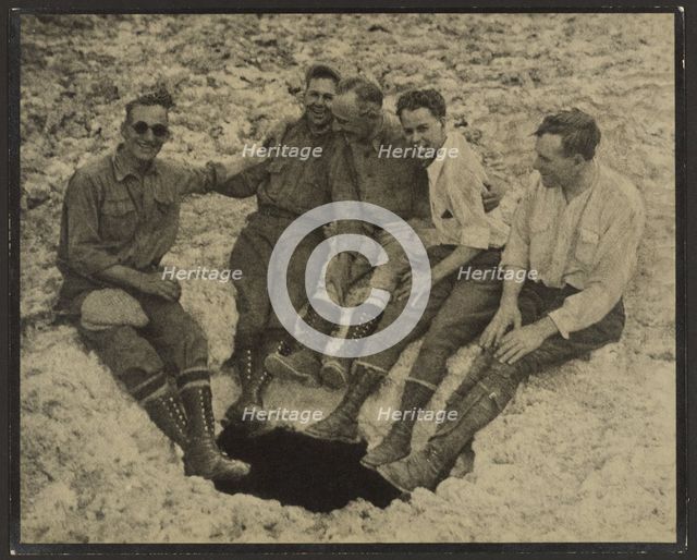 Group Portrait Seated at Mouth of Vertical Cave, San Jacinto Peak, 1930. Creator: Louis Fleckenstein.