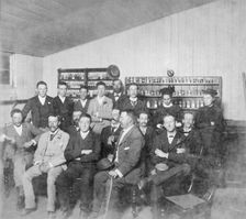 Group posed photo in classroom with Dr Wilton W.R. Love with Chemistry/Pharmacy students, 1894. Creator: Unknown