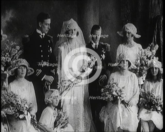 Group Posing for Wedding Photos at the Wedding of Louis Mountbatten, 1st Earl Mountbatten..., 1922. Creator: British Pathe Ltd.