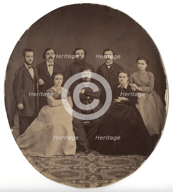 Group photo of Shchegolev brothers with their wives, 1860. Creator: Unknown.