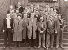 Group photo of staff bound for national service, York, Yorkshire, 1956