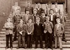 Group photo of Rowntree boys beginning their induction course, York, Yorkshire,1955