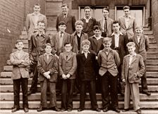 Group photo of Rowntree boys beginning their induction course, York, Yorkshire,1955