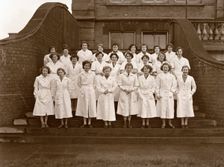 Group photo of Rowntree girls on their induction course, York, Yorkshire, 1955