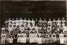 Group photo of women and girl workers at Mackintosh, Halifax, West Yorkshire, 1912