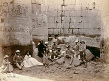 Group photograph in the Hall of Columns, Karnak, Egypt, 1862. Creator: Francis Bedford
