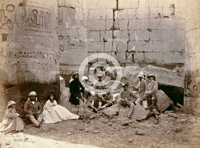 Group photograph in the Hall of Columns, Karnak, Egypt, 1862. Creator: Francis Bedford.