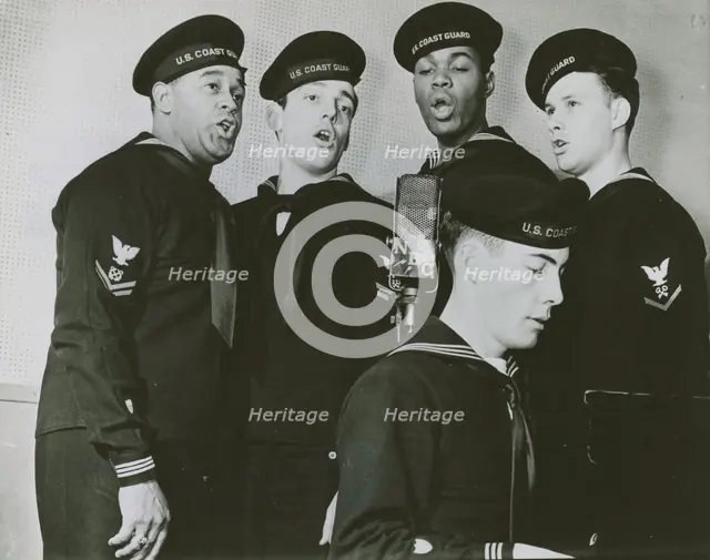 Group photograph of the U.S. Coast Guard Quartet members while singing, New York, N.Y., 1939 - 1945. Creator: Naval Photographic Center.