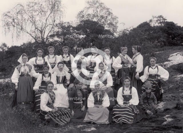 Group picture of the staff at Skansen, hills and a man in the middle, 1896.  Creator: Frans Gustaf Klemming.