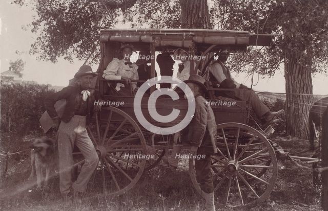 Group with Horse-Drawn Carriage, 1890s. Creator: Christian Barthelmess.