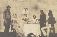 Group Taking Tea at Lacock Abbey, August 17, 1843. Creator: William Henry Fox Talbot
