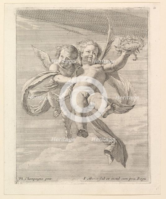 Groupe de deux angelots (l'un regardant de face et l'autre vers la gauche). Creator: Jean Morin.