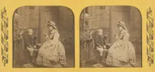 Groupes Petites Scenes: little girl and boy eating on a bench, mother watching from..., 1855-1865. Creator: Cyrus Anatole Pougnet