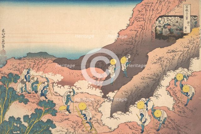 Groups of Mountain Climbers (Shojin tozan), from the series Thirty-six Views of Mou..., ca. 1830-32. Creator: Hokusai.