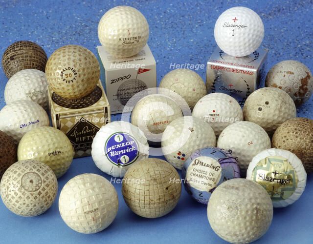 Gutta percha and rubber-core golf balls, c1920. Artist: Spalding