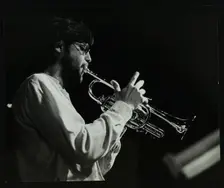 Guy Barker playing the trumpet at The Stables, Wavendon, Buckinghamshire. Creator: Denis Williams