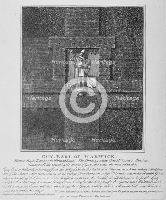 Guy, Earl of Warwick, relief in Warwick Lane at the corner of Newgate Street, City of London, 1791. Artist: Anon